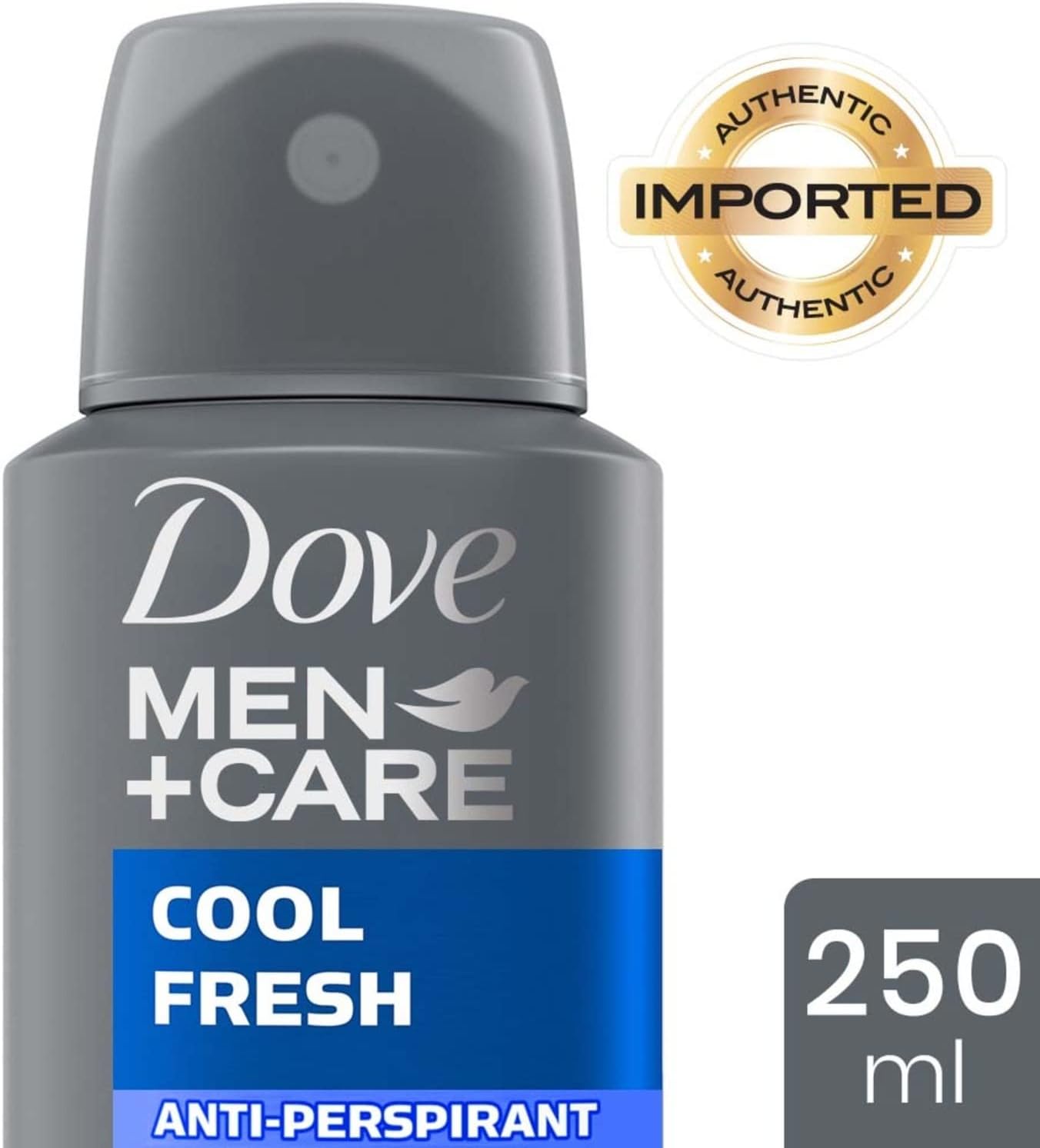 عکس نزدیک از قوطی اسپری دئودورانت Dove Men+Care Cool Fresh - نمایش لوگو و جزئیات محصول