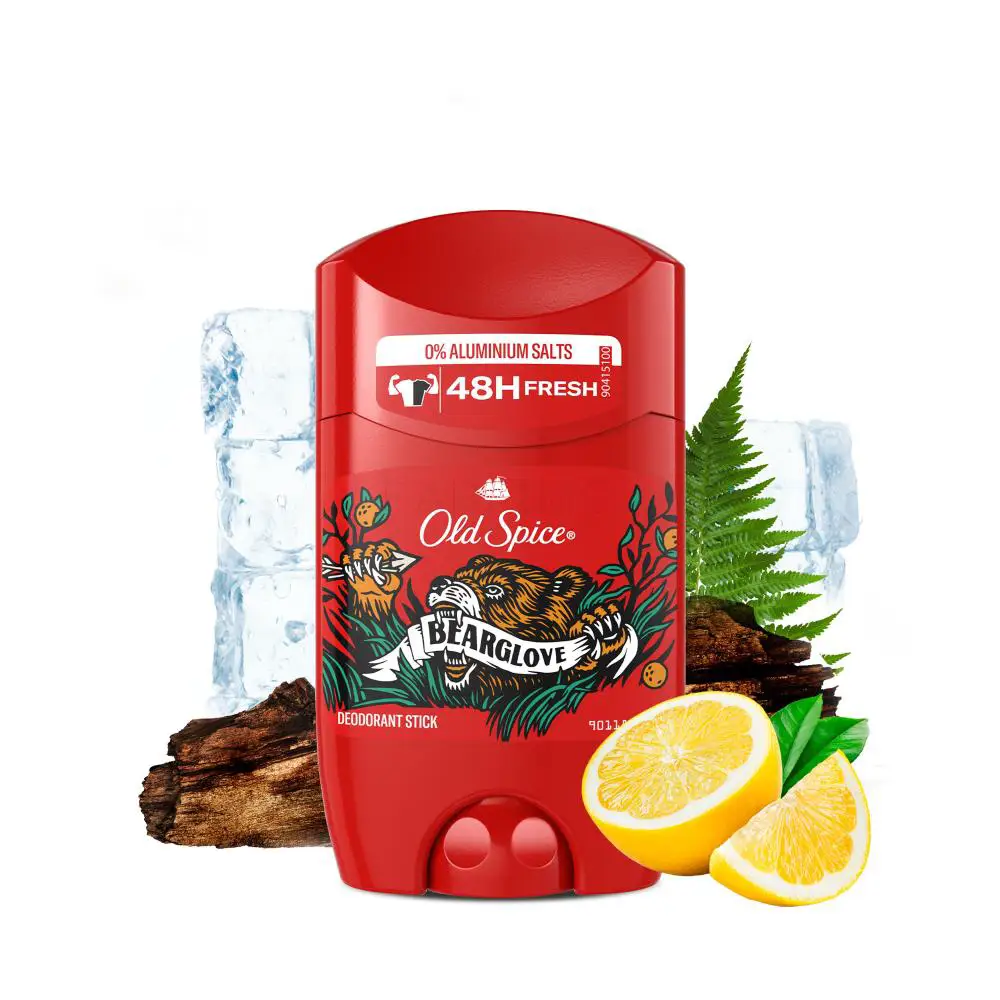 مام صابونی اولد اسپایس مدل Bearglove حجم ۵۰ میل - نمای جلو بطری با طرح خرس