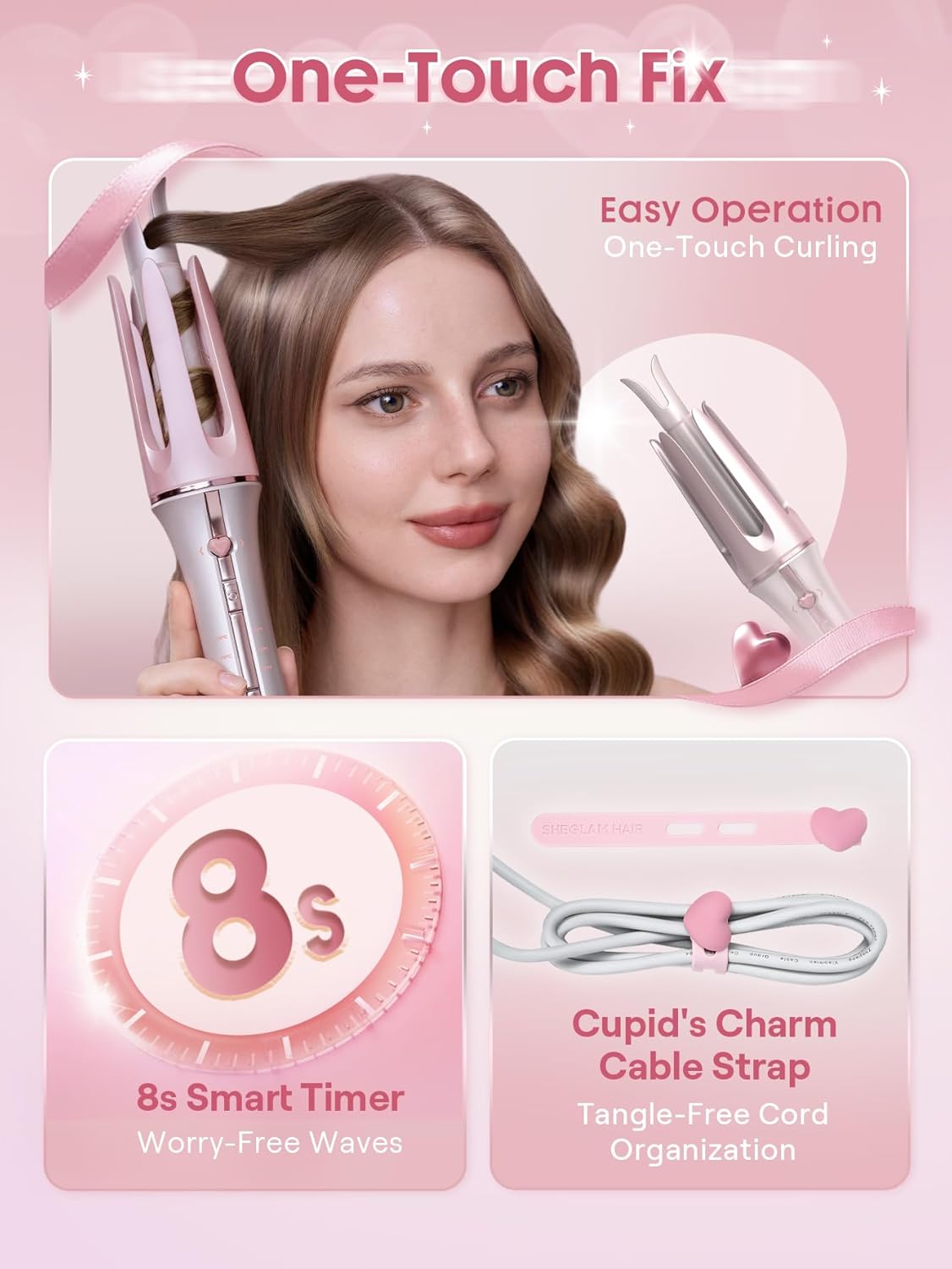 دستگاه فرکننده صورتی شیگلم Sheglam مدل It-Curl 32mm با لوگوی برند
