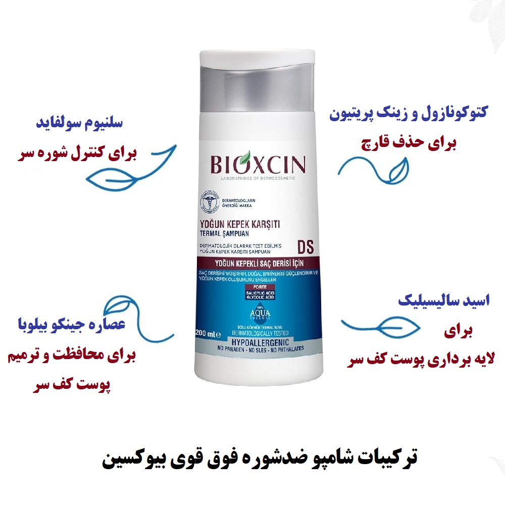 ترکیبات موثر شامپو ضد شوره فوق قوی بیوکسین BIOXCIN Aqua Thermal