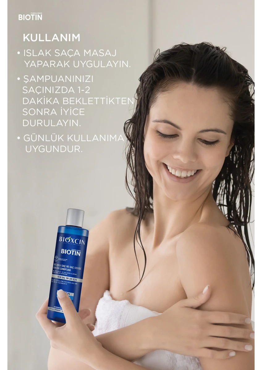 روش استفاده از شامپو بیوکسین BIOXCIN مدل BIOTIN حجم 300 میل