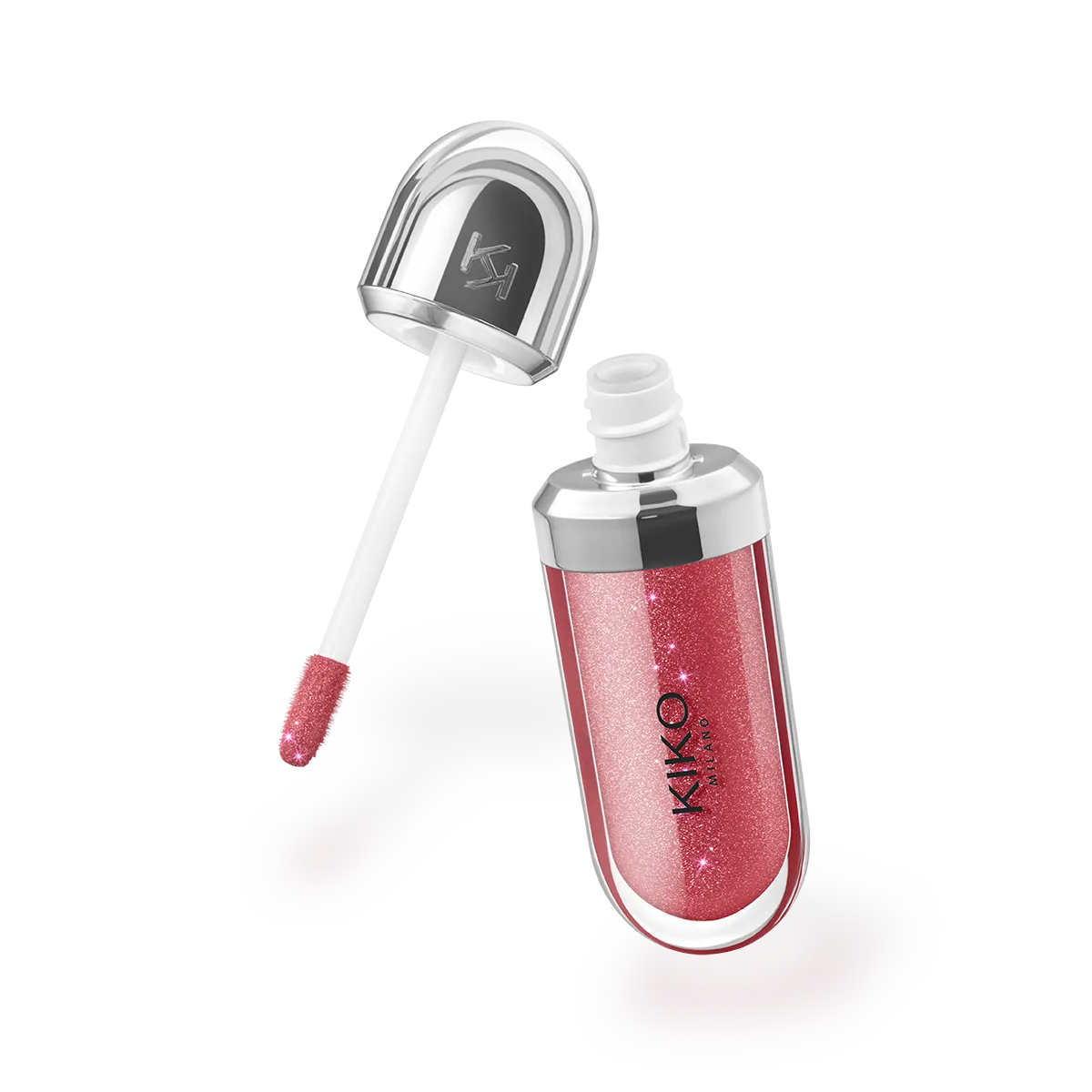 لیپ گلاس شاین دار کیکو KIKO 3D Hydra Lipgloss رنگ Sparkling Red Garnet شماره 22 - نمای جلو تیوپ و بستهبندی