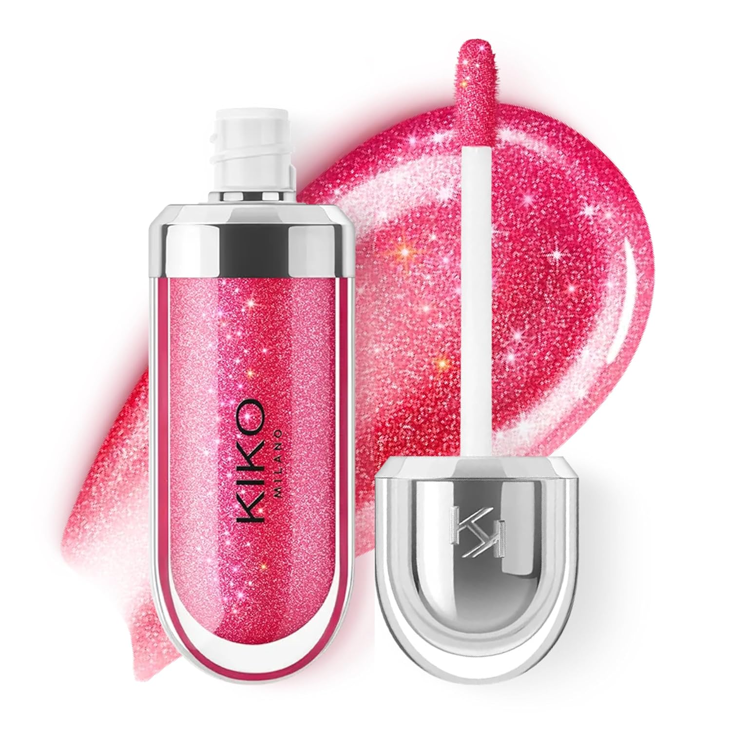 لیپ گلاس شاین دار کیکو KIKO 3D Hydra Lipgloss رنگ Sparkling Strawberry شماره 10 - نمای جلو تیوپ و بستهبندی