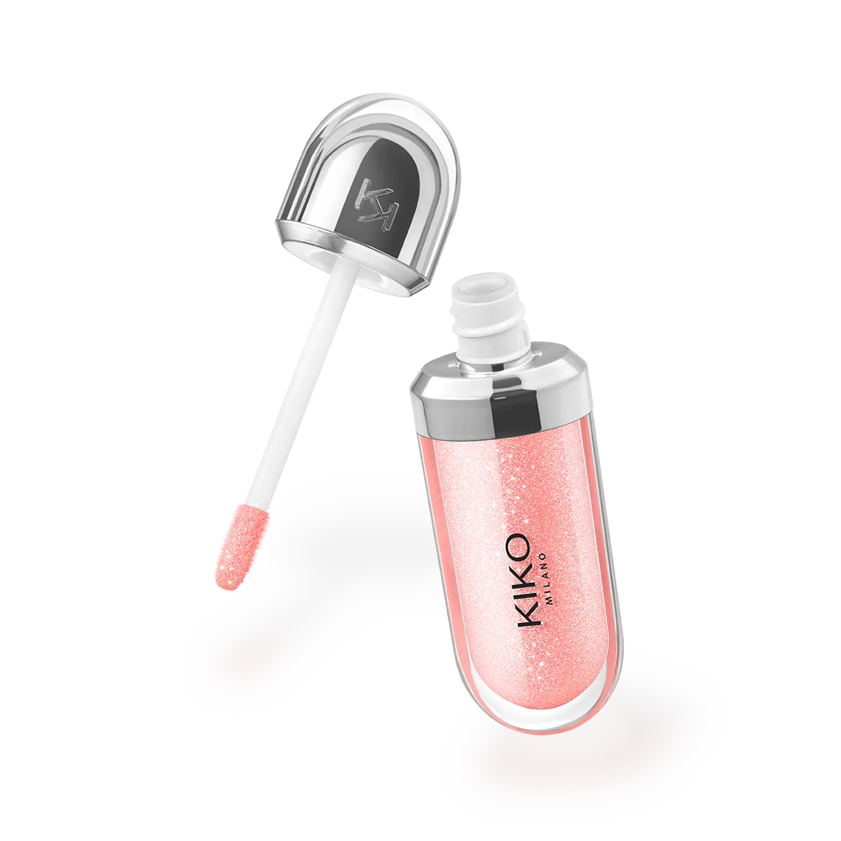 اپلیکاتور نرم و بافت غیرچسبناک لیپ گلاس براق مرواریدی KIKO 3D Hydra رنگ 04 Pearly Peach Rose