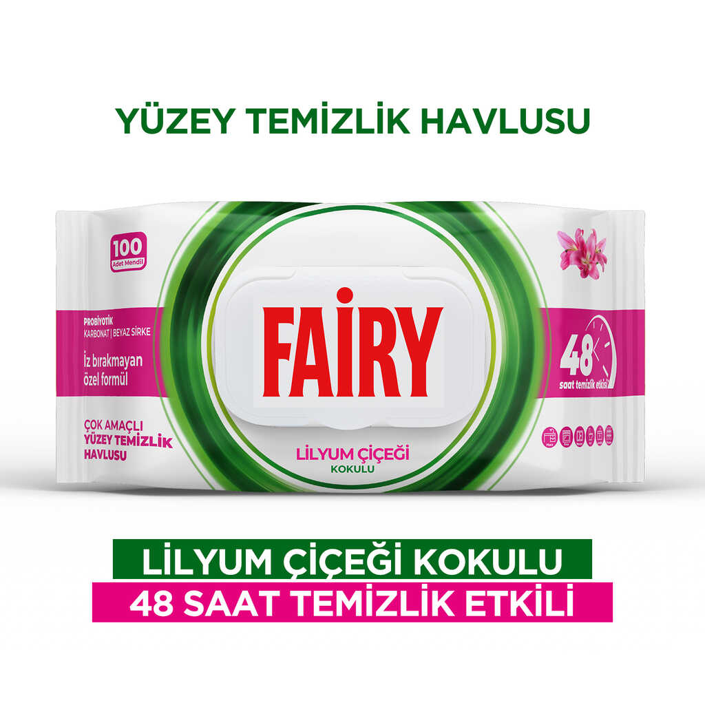 دستمال مرطوب چند منظوره سطوح فیری Fairy رایحه لیلیوم بسته 100 عددی
