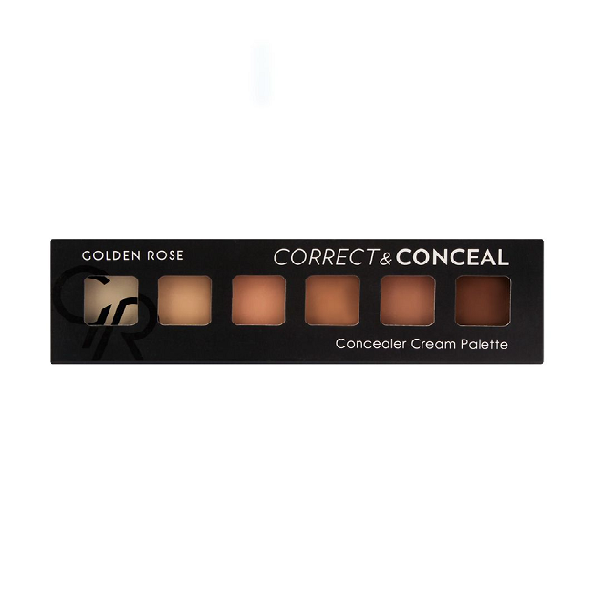پالت کانسیلر کرمی گلدن رز Golden Rose مدل Correct & Conceal سایه Medium To Dark 02 | پالت ۶ رنگ کانسیلر و کانتور